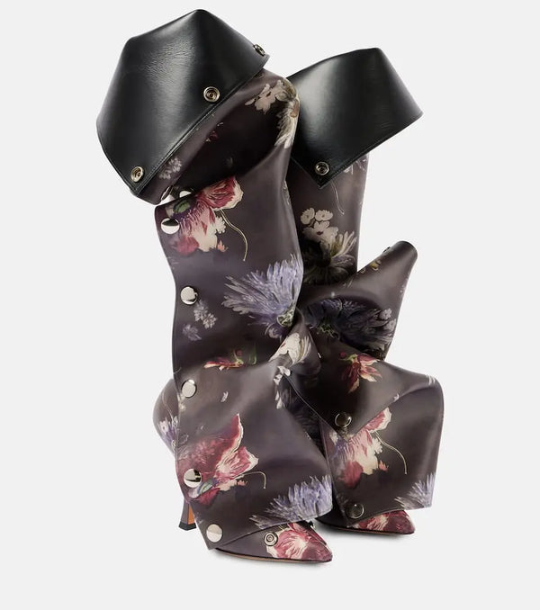 Y/Project Snap 100 floral leather knee-high boots | LYBSTORE