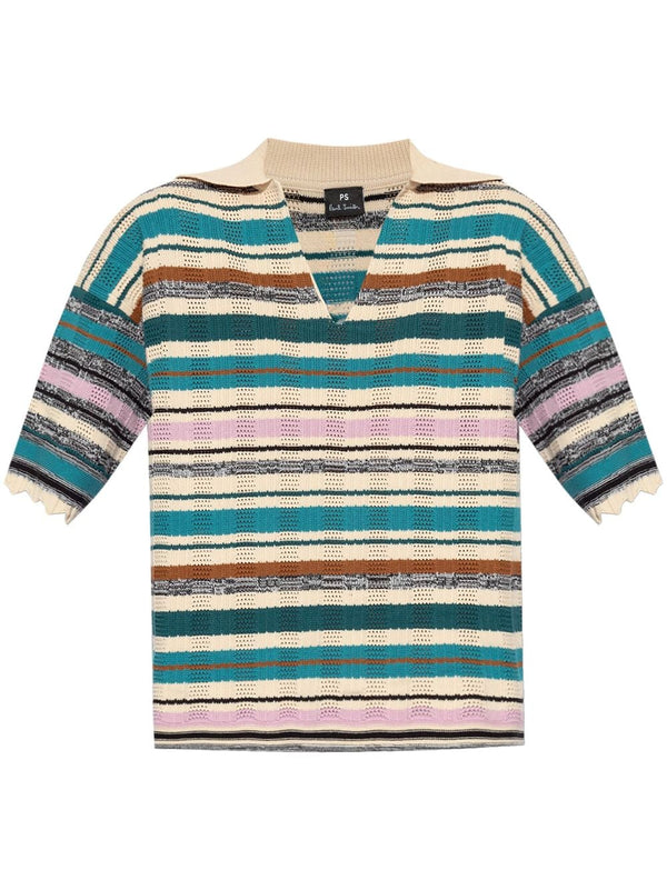 Ps Paul Smith Striped Knit Polo Shirt