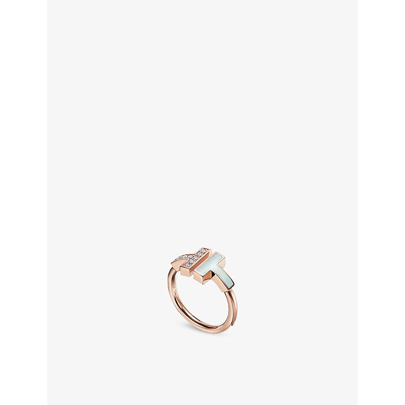 Tiffany & Co Tiffany T 18ct rose-gold, mother-of-pearl and 0.07ct diamond ring