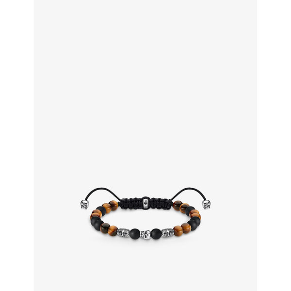  Thomas Sabo Rebel Kingdom Skull sterling silver, obsidian and tiger's eye woven bracelet