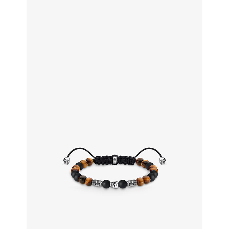  Thomas Sabo Rebel Kingdom Skull sterling silver, obsidian and tiger's eye woven bracelet