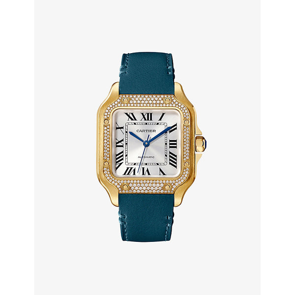 CRWJSA0020 Santos de Cartier 18ct gold, diamond and leather watch