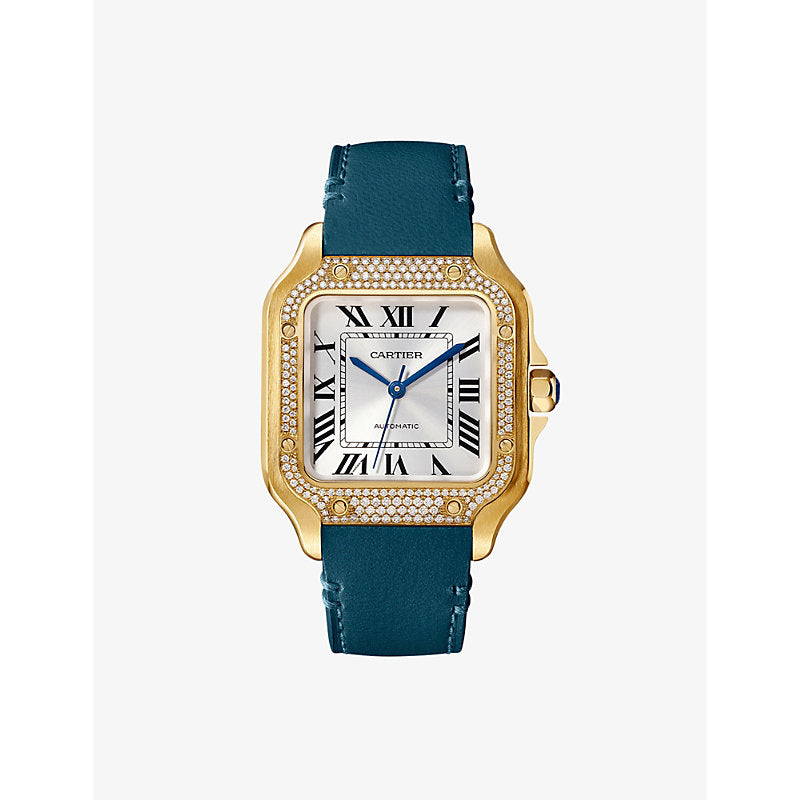 CRWJSA0020 Santos de Cartier 18ct gold, diamond and leather watch