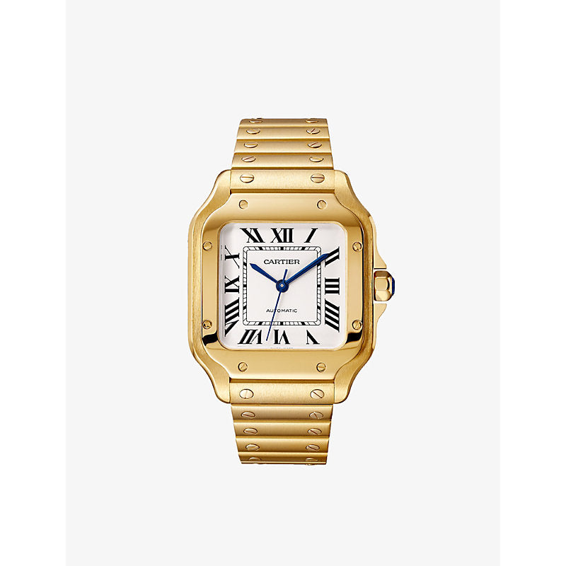 CRWGSA0043 Santos Cartier medium 18ct yellow-gold, sapphire and leather watch