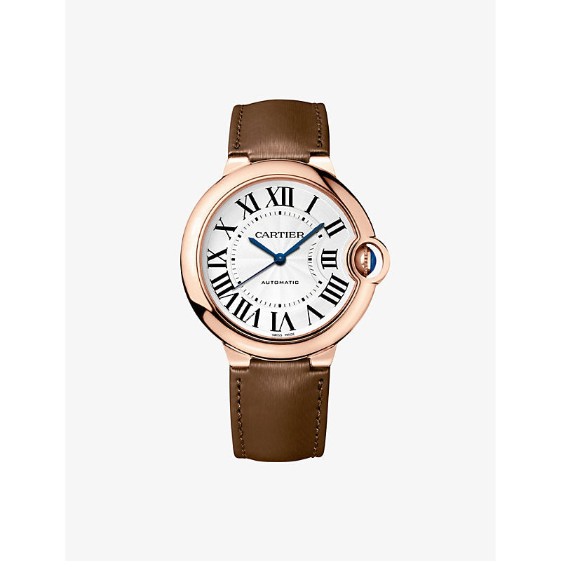 CRWGBB0040 Ballon Bleu de Cartier 18ct rose-gold, 0.09ct brilliant-cut diamond, 0.40ct sapphire and leather mechanical watch