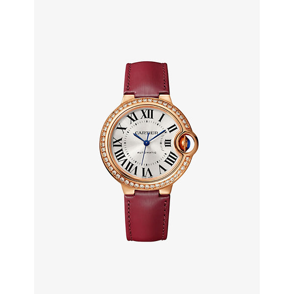 Cartier CRWJBB0055 Ballon Bleu 18ct rose-gold, 0.68ct brilliant-cut diamond and leather watch