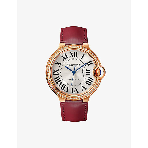 CRWJBB0060 Ballon Bleu de Cartier 18ct rose-gold, 0.78ct brilliant-cut diamond and leather self-winding mechanical watch