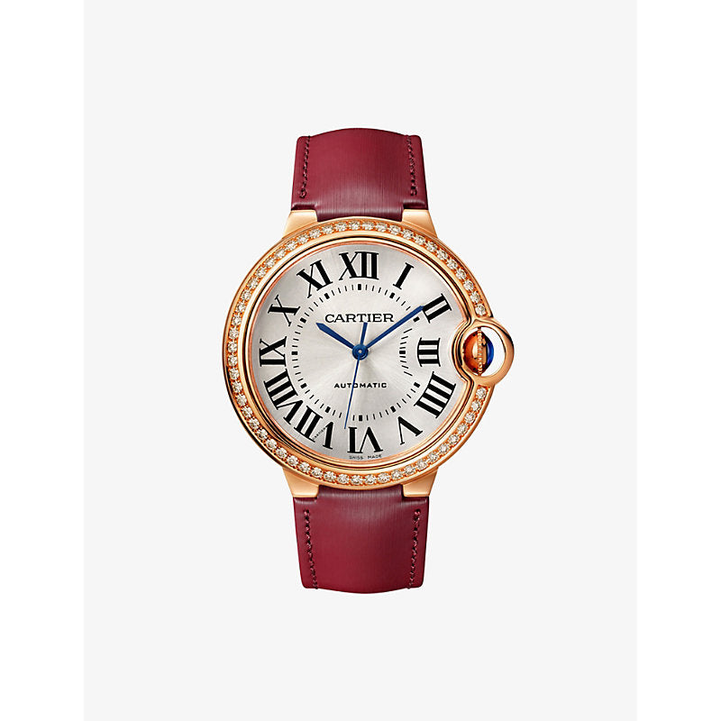 CRWJBB0060 Ballon Bleu de Cartier 18ct rose-gold, 0.78ct brilliant-cut diamond and leather self-winding mechanical watch