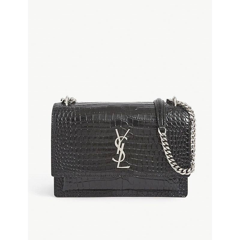  Saint Laurent Sunset croc-effect leather shoulder bag