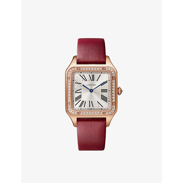 Cartier CRWJSA0018 Santos-Dumont large model 18ct rose-gold, diamond and leather watch