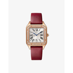 Cartier CRWJSA0019 Santos-Dumont Small Model 18ct rose-gold, 0.53ct brilliant-cut diamond and leather quartz watch