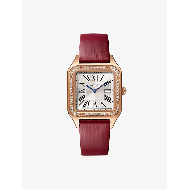 Cartier CRWJSA0019 Santos-Dumont Small Model 18ct rose-gold, 0.53ct brilliant-cut diamond and leather quartz watch