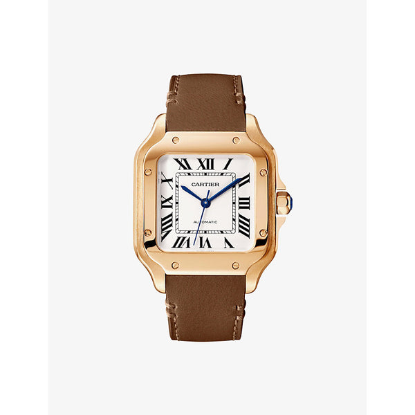 CRWGSA0038 Santos de Cartier 18ct rose-gold, sapphire and leather automatic watch