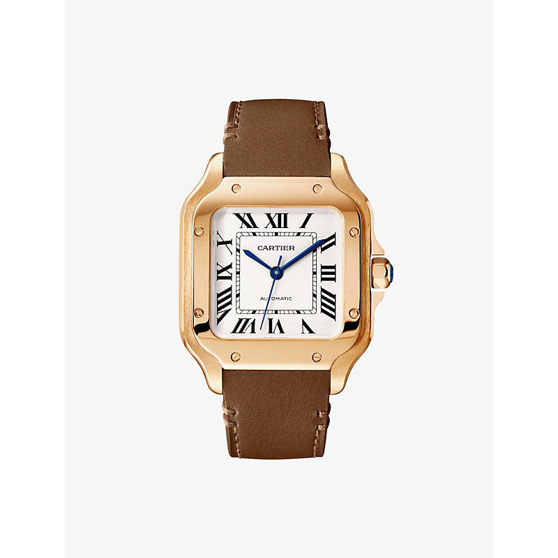 CRWGSA0038 Santos de Cartier 18ct rose-gold, sapphire and leather automatic watch