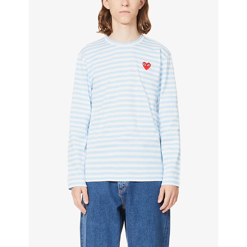  Comme Des Garcons Play Heart-appliqué striped cotton-jersey top