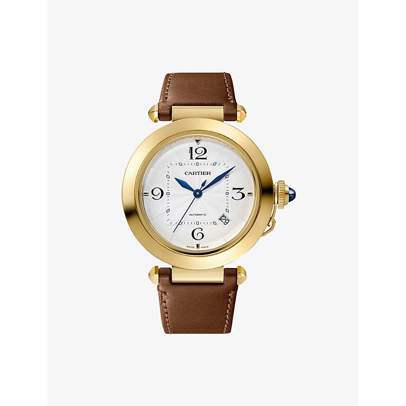 CRWGPA0015 Pasha de Cartier 18ct yellow-gold, sapphire and leather interchangeable strap automatic watch