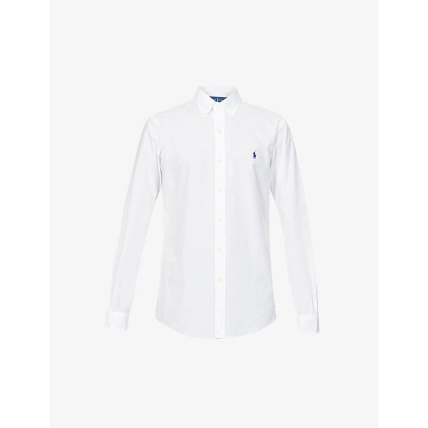 Polo Ralph Lauren Long-sleeved logo-embroidered slim-fit stretch cotton-poplin shirt