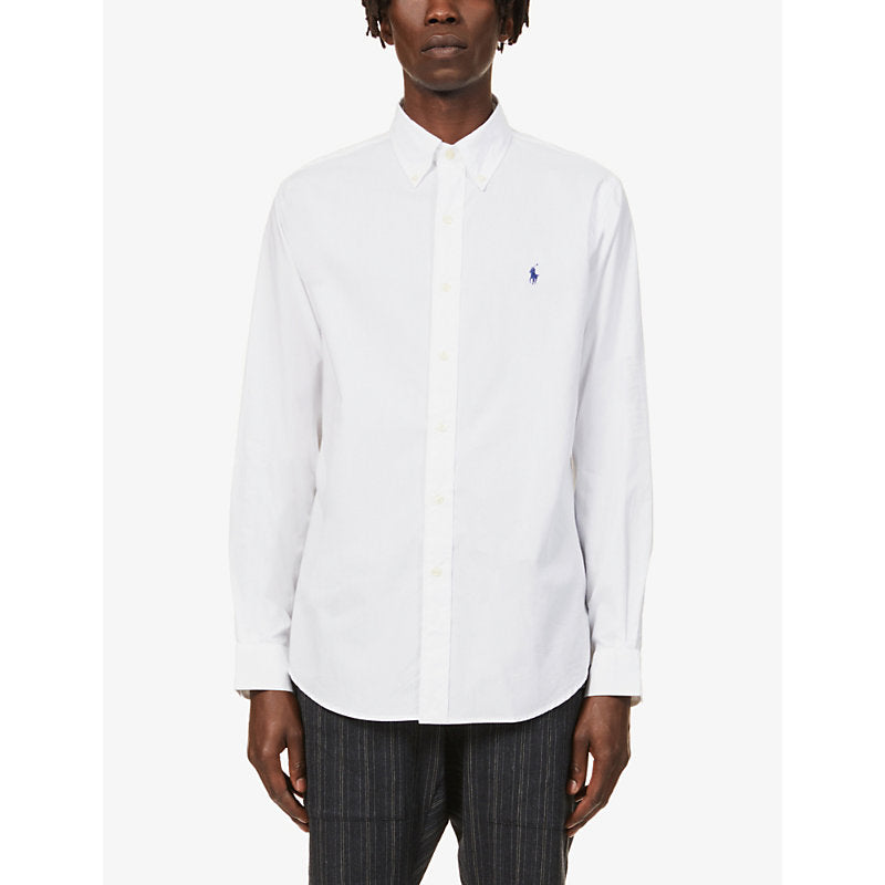  Polo Ralph Lauren Long-sleeved logo-embroidered custom-fit stretch cotton-poplin shirt