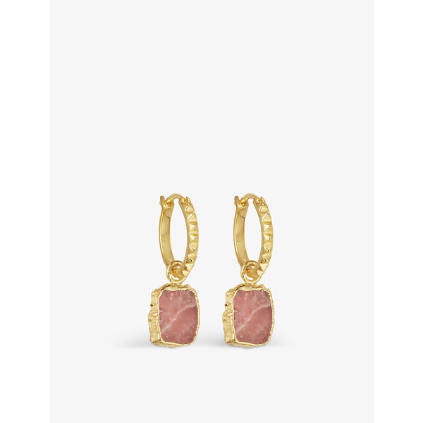 Missoma Pyramid mini18ct yellow gold-plated vermeil sterling-silver and rhodochrosite hoop earrings