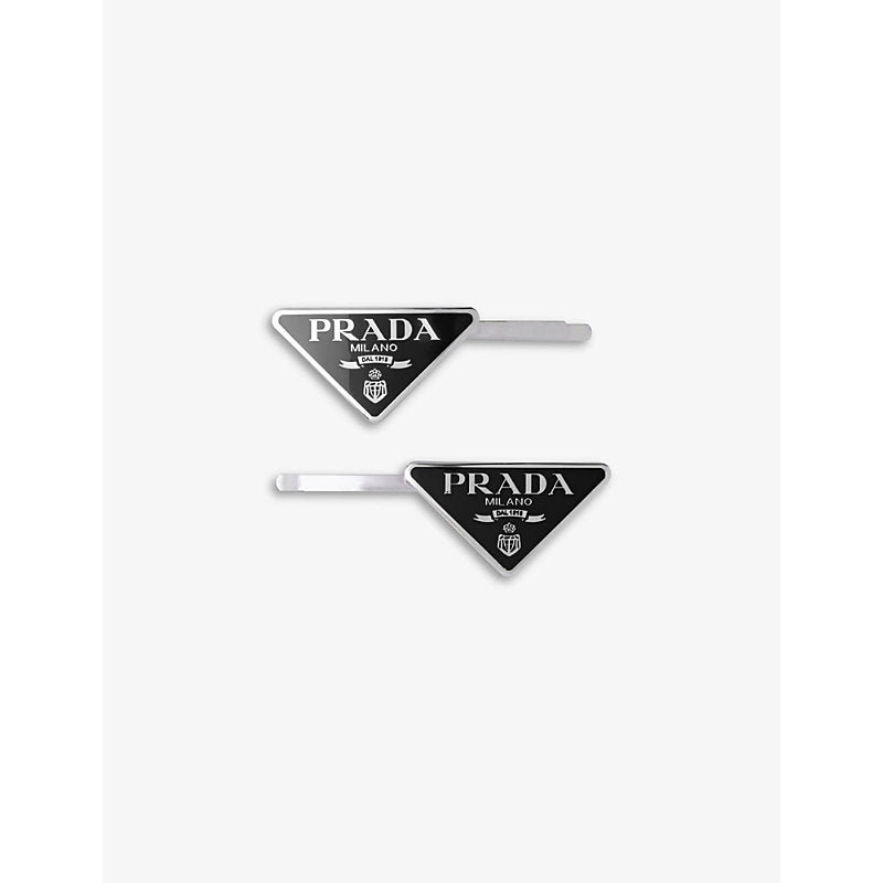  Prada Logo triangle hair clips set of two