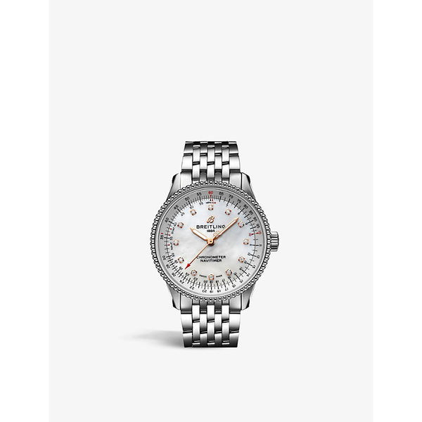 Breitling A17395211A1A1 Navitimer Automatic 35 stainless-steel, mother-of-pearl and diamond self-winding watch