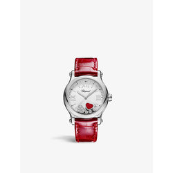 Chopard 278582-3005 Happy Sport stainless-steel, 0.24ct diamond and red-stone quartz watch