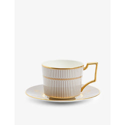 Wedgwood Anthemion grey-rim bone-china tea cup and saucer 15cm