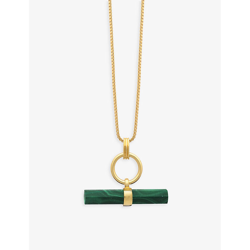  Rachel Jackson T-bar 22ct yellow gold-plated silver and malachite necklace