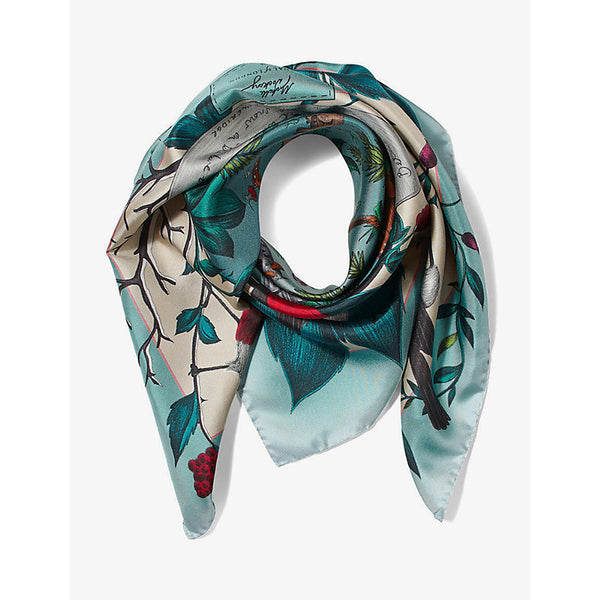 Aspinal Of London Robin graphic-print silk scarf