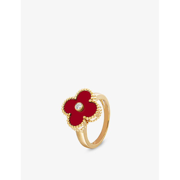 Van Cleef & Arpels Vintage Alhambra yellow-gold, carnelian and 0.06 carat diamond ring