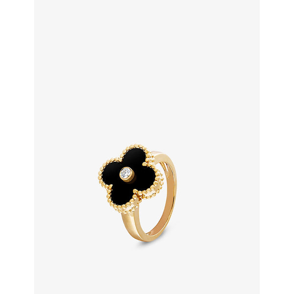 Van Cleef & Arpels Vintage Alhambra yellow gold, onyx and 0.06ct round-cut diamond ring