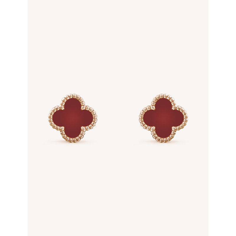 Van Cleef & Arpels Sweet Alhambra rose-gold and carnelian stud earrings