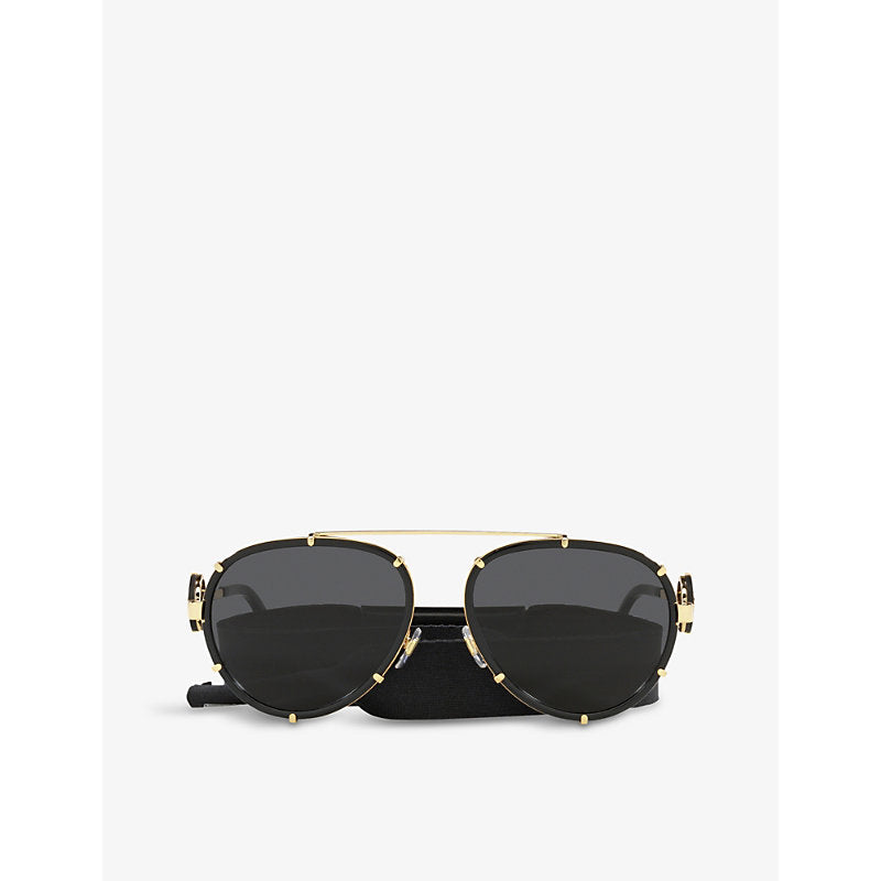  Versace VE2232 logo-engraved aviator sunglasses