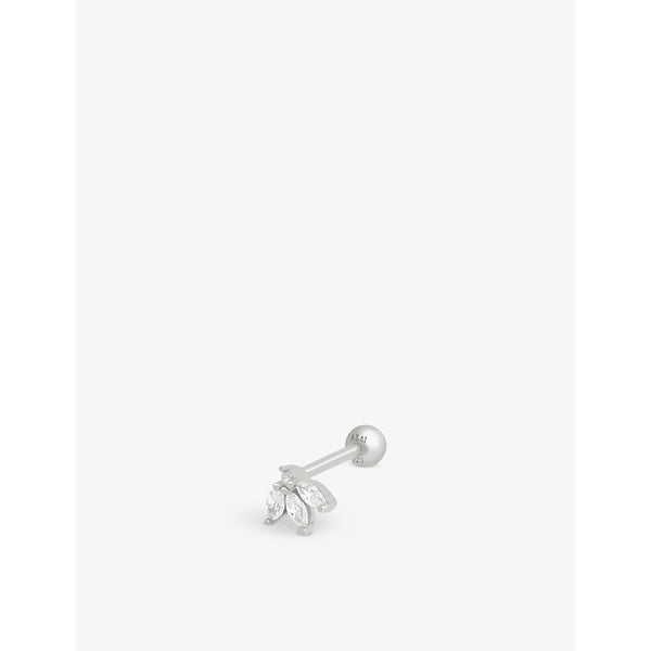 Astrid & Miyu Navette Fan Barbell rhodium-plated sterling silver and zirconia earring