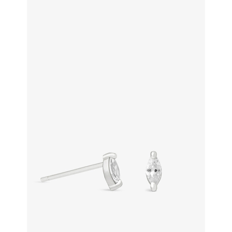  Astrid & Miyu Navette rhodium-plated sterling silver and cubic zirconia stud earrings