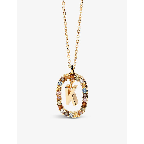 PDPAOLA Initial K 18ct yellow gold-plated sterling-silver and semi-precious stones pendant necklace