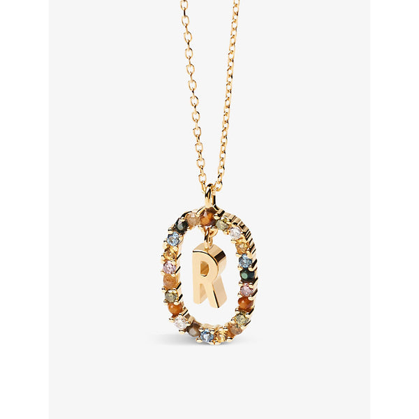 PDPAOLA Initial R 18ct yellow gold-plated sterling-silver and semi-precious stones pendant necklace