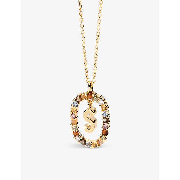 PDPAOLA Initial S 18ct yellow gold-plated sterling-silver and semi-precious stones pendant necklace