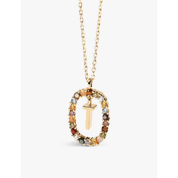  Pdpaola Initial T 18ct yellow gold-plated sterling-silver and semi-precious stones pendant necklace