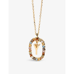  Pdpaola Initial Y 18ct yellow gold-plated sterling silver and semi-precious stones pendant necklace