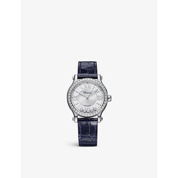 Chopard 278608-3003 Happy Sport alligator-embossed leather, stainless-steel and 1.49ct diamond self-winding mechanical watch