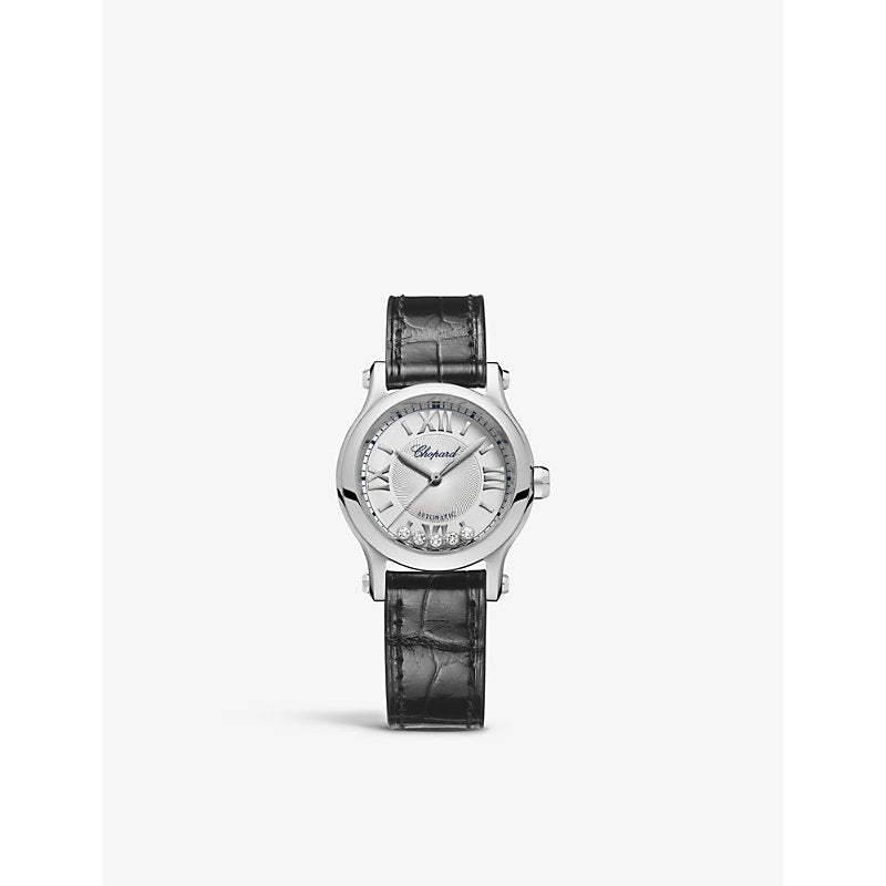 Chopard Happy Sport stainless-steel, alligator-embossed leather and 0.25ct diamond self-winding mechanical watch