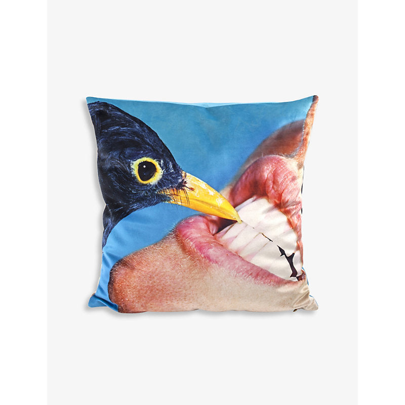 Seletti Crow graphic-print woven cushion cover 50cm x 50cm