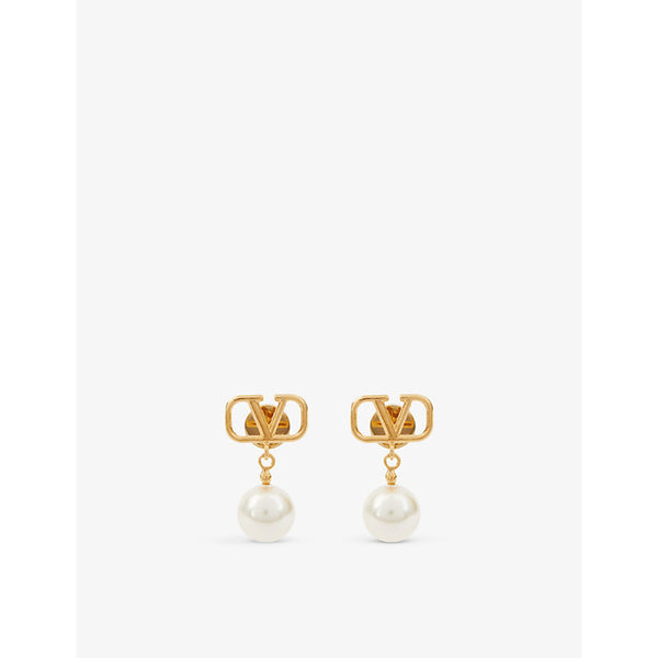 Valentino Garavani VLOGO brass and pearl earrings