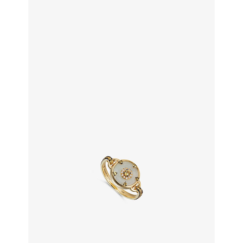 Nadine Aysoy Celeste 18ct yellow-gold, 0.04ct diamonds, 0.49ct yellow sapphire and 4.42ct jade ring