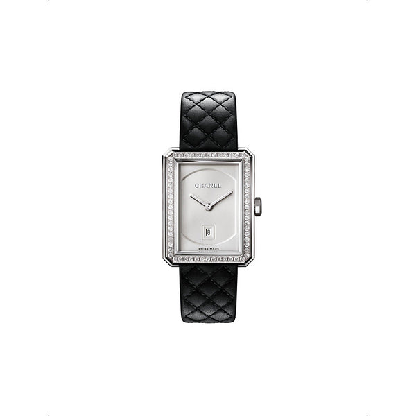 Chanel H6402 BOY·FRIEND steel, leather and 0.71ct diamond quartz watch