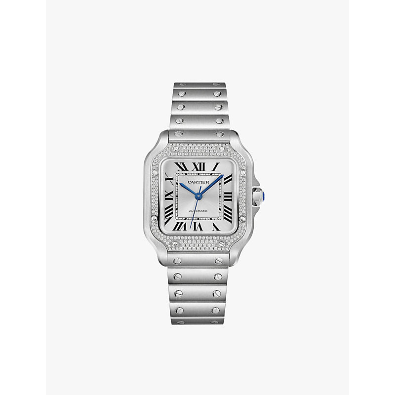 CRW4SA0005 Santos de Cartier Large Model stainless-steel, 0.64ct diamond and interchangeable leather strap automatic watch