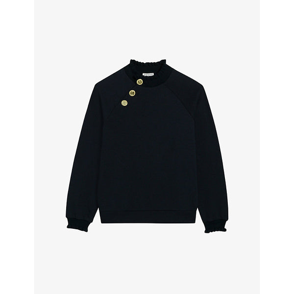  Claudie Pierlot Tape high-neck buttoned cotton-blend sweatshirt