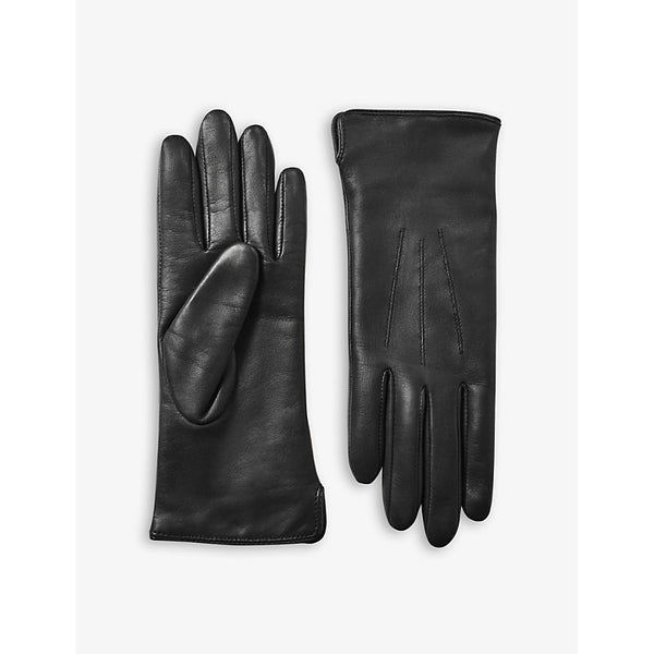 Aspinal Of London Stitch-embellished cashmere and leather gloves