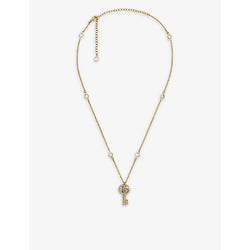  Gucci Double G Key gold-tone brass and crystal necklace